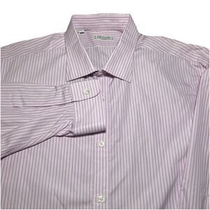 Charvet Paris Men’s 45.5-18 (L) Pink Striped Long Sleeve Button Down France Made